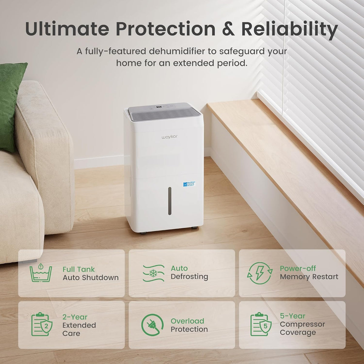 150-Pint Dehumidifier: Energy Star Most Efficient for Large Rooms up to 7,000 Sq. Ft. for Home, Basement, Commercial, Industrial, with Drain Hose & Tank