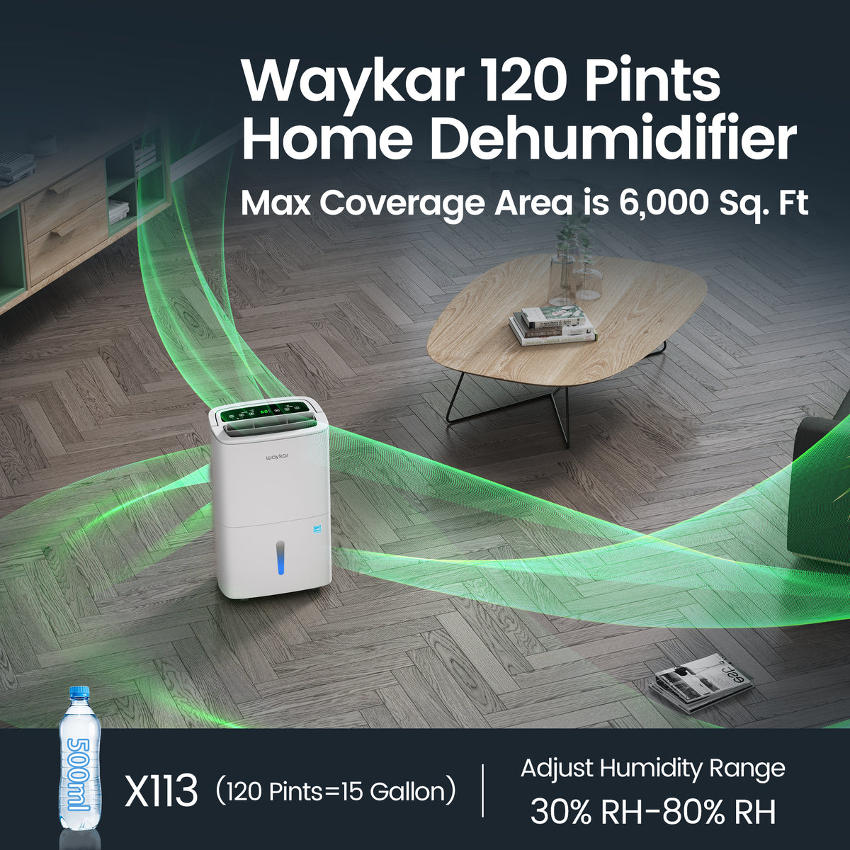 80-Pint Dehumidifier: For Spaces up to 5,000 sq ft with Drain Hose, Handle, Auto Defrost and Self Drying Features