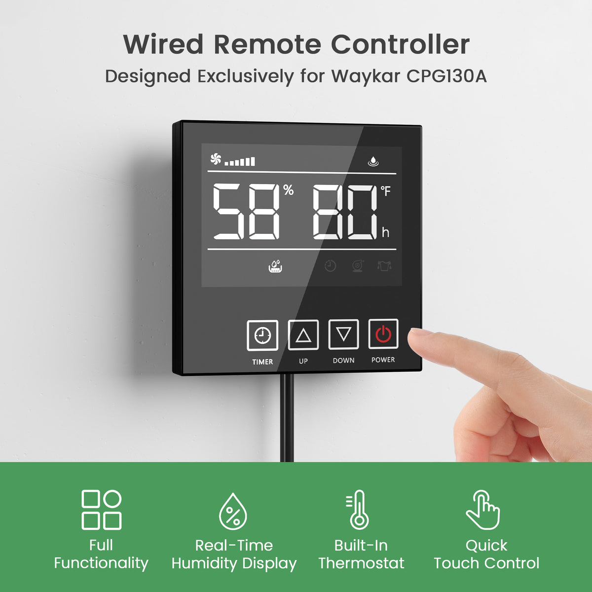 Wired Remote Controller for Waykar CPG130A Commercial Dehumidifier – Effortless Humidity Control with Auto Defrost & 24-Hour Timer