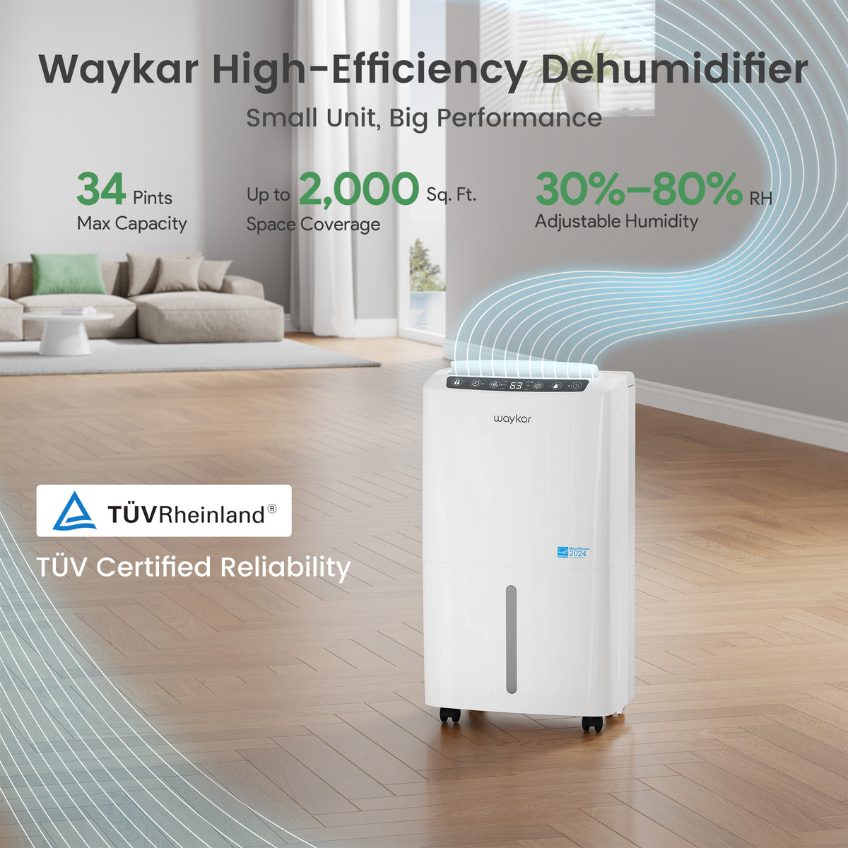 Upgraded 34-Pint Energy Star Most Efficient Dehumidifier for Home & Basement – Quiet 33dB, Auto/Manual Drain, and 0.6 Gal Tank