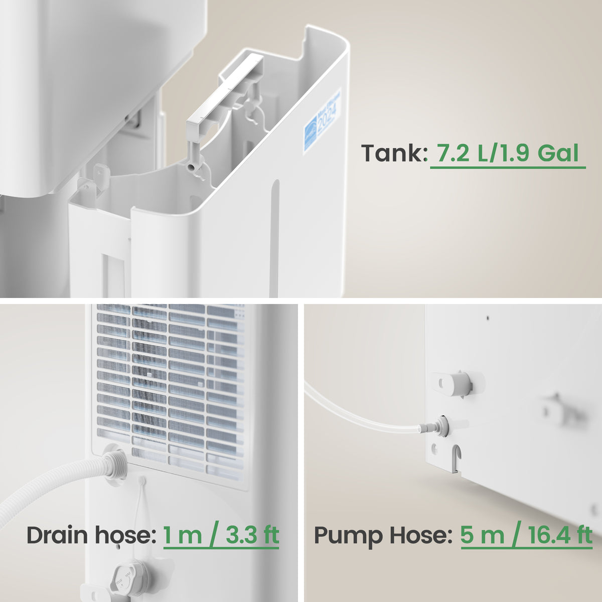 150 - Pint Energy Star Most Efficient Commercial Dehumidifier: For Spaces Up to 7000 sq ft With Pump, Drain Hose and Tank