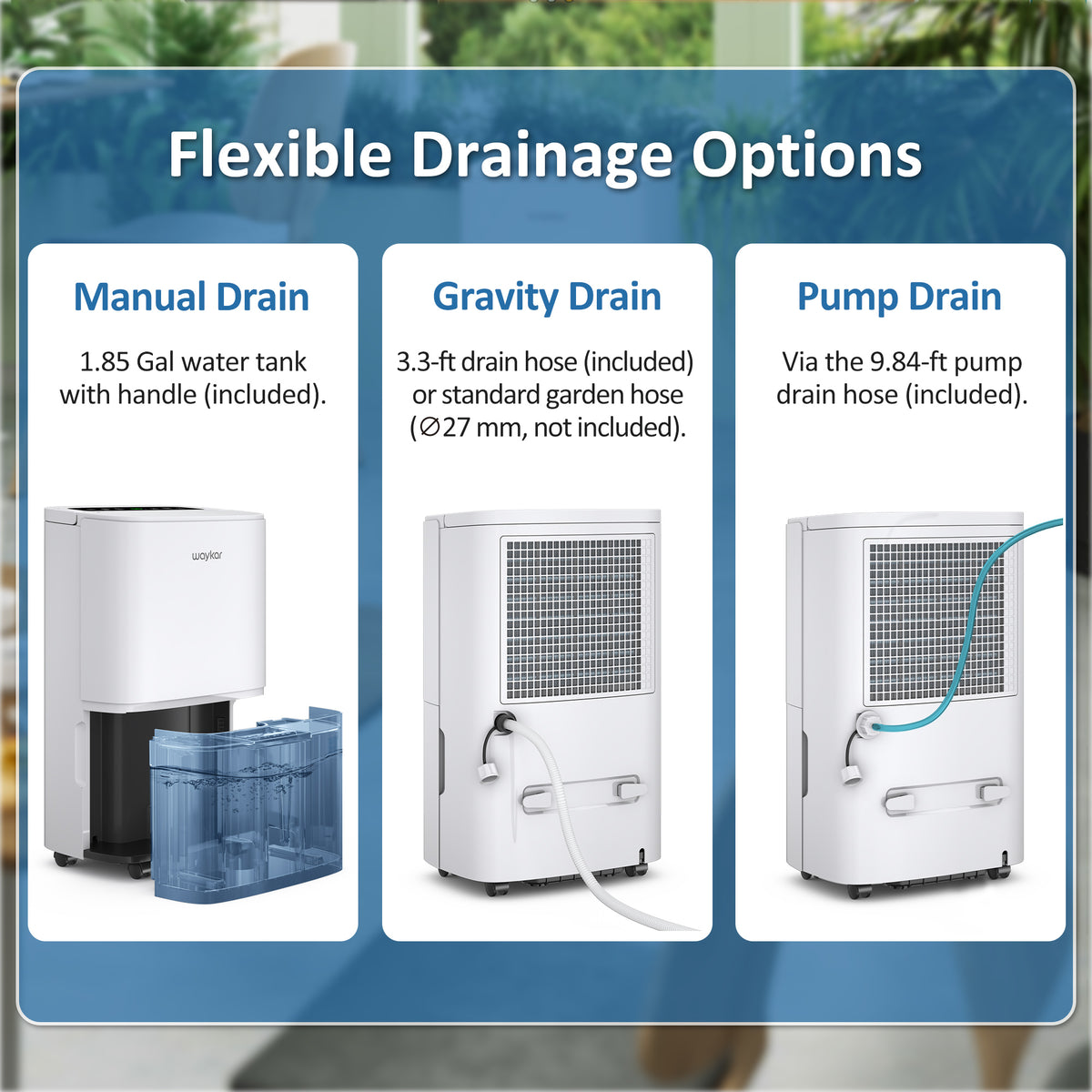 150-Pints Large Area Dehumidifier with Pump and Auto Defrost - Covers Up to 7,000 Sq. Ft, with Drain Hose, Self-Drying