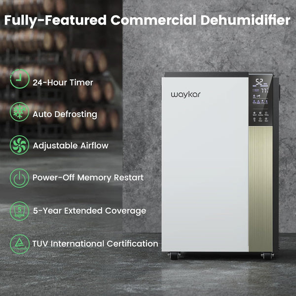 190-Pints Commercial Dehumidifier for 8000 Sq. Ft. - Auto Defrost, Intelligent Control